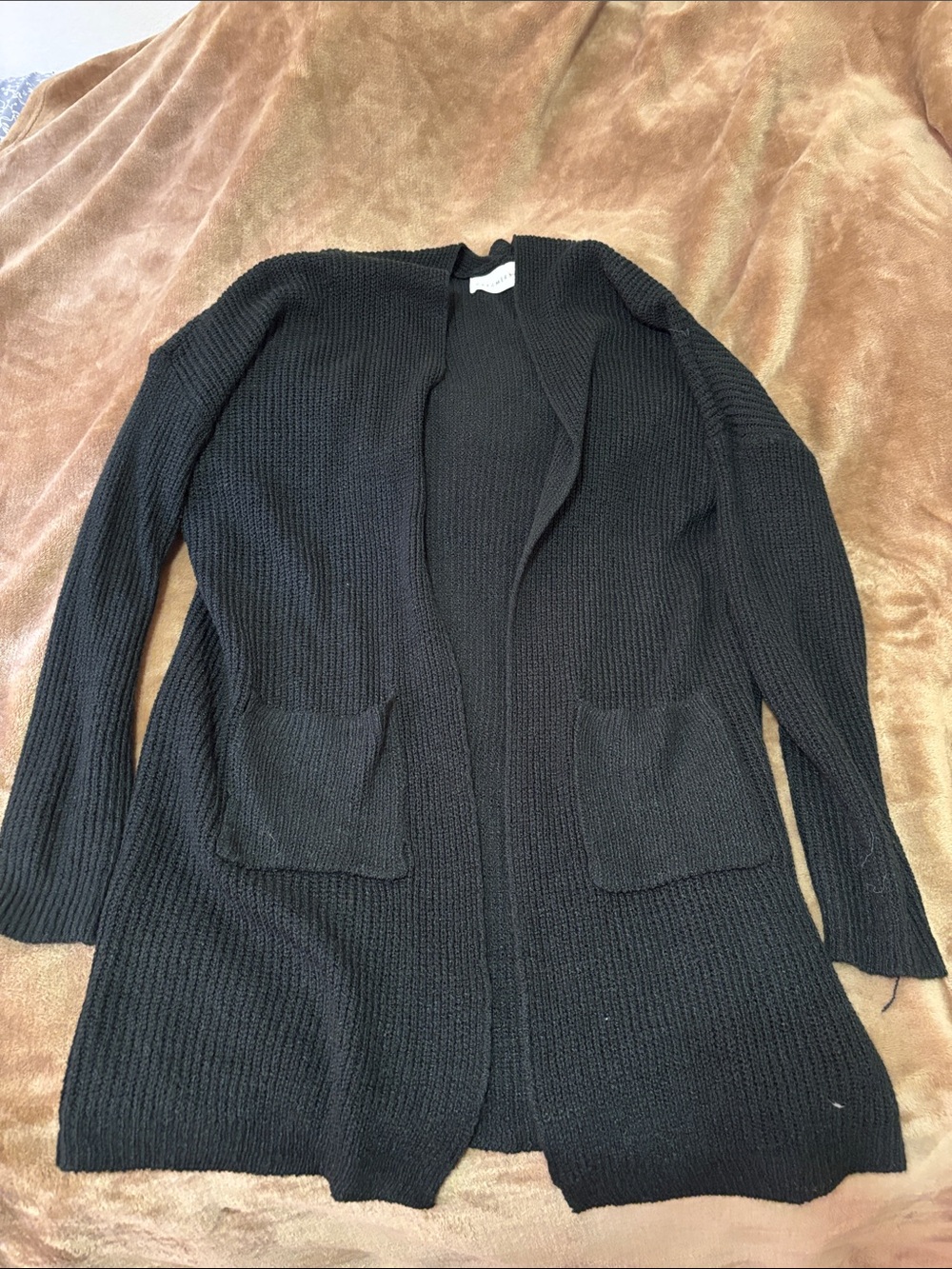 Dreamers Black Open-Front Knit Cardigan with Pockets